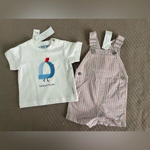 Jacadi Short baby boy overalls set 6M - white/multicolored
